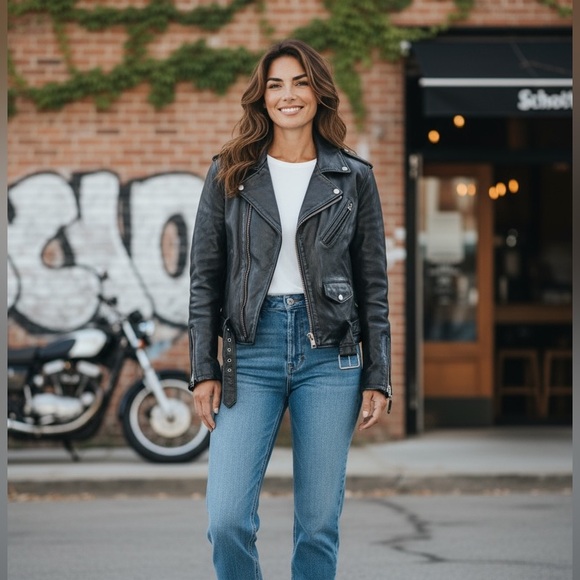 Schott NYC Vintage Distressed Women’s Black Moto Leather Jacket Size Medium - Picture 2 of 15
